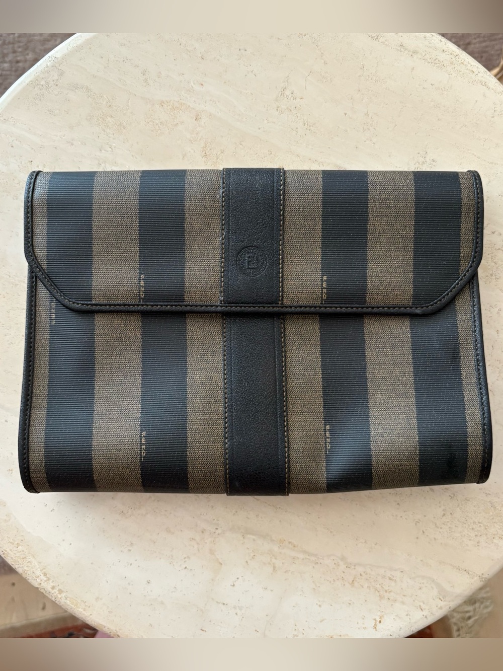 Fendi Striped Pequin Fold-Over Clutch